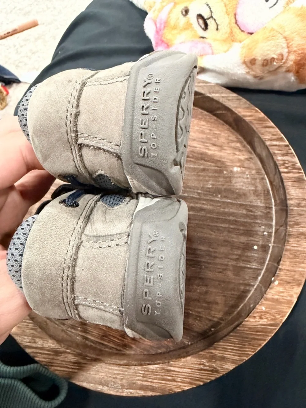 Sperry Landyard AC Kids Grey Suede Boat Shoes - Navy Laces